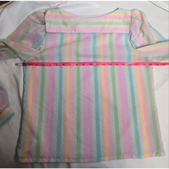VINTAGE 80s pastel rainbow stripe long sleeve kawaii blouse top S - Picture 6 of 7